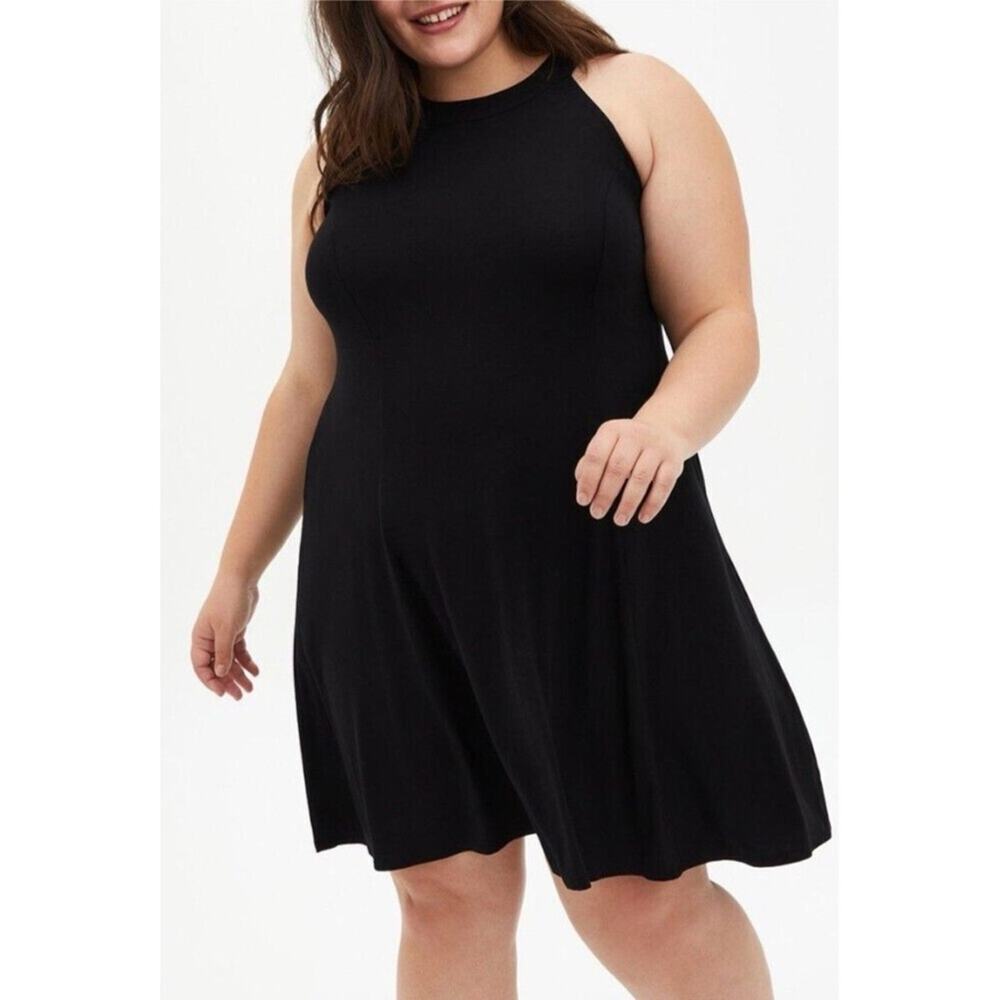 Torrid Black Mini Dress Super Soft Knits High Neck Trapeze Sleeveless